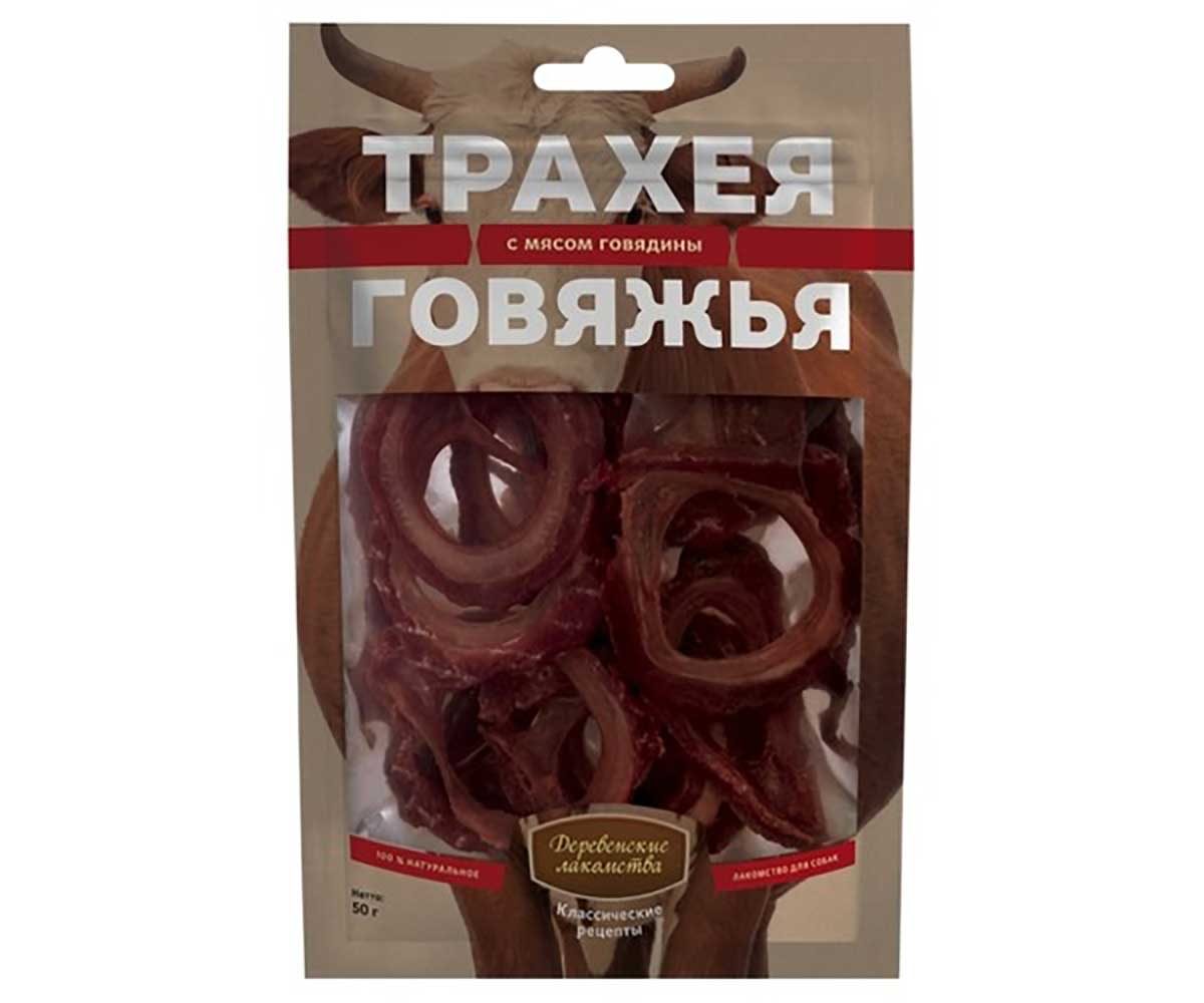 Лакомство Для Собак Деревенские Лакомства Трахея Говяжья с Мясом Говядины 50г