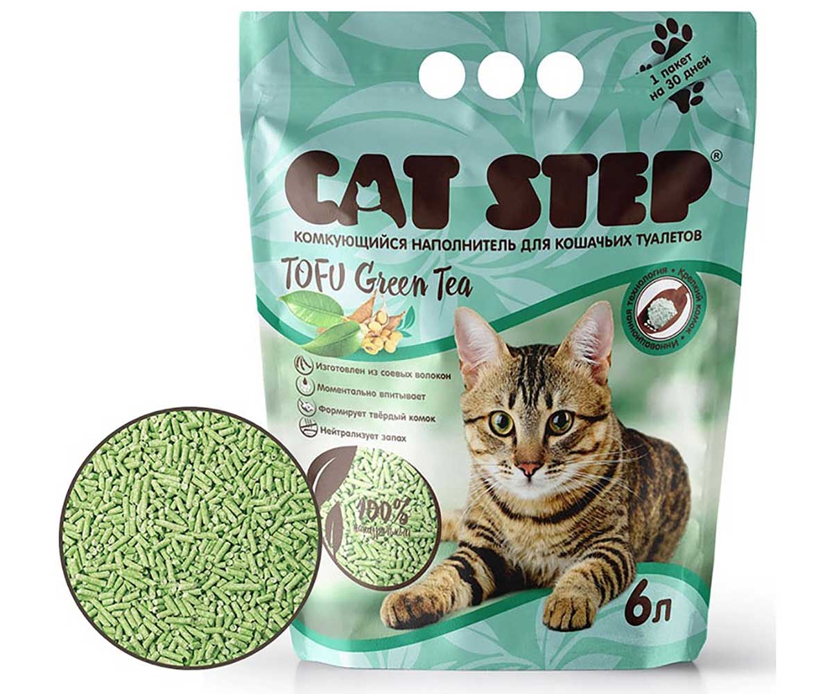 Наполнитель Для Кошачьего Туалета Cat Step (Кэт Степ) Tofu Green Tea Комкующийся Растительный 6л