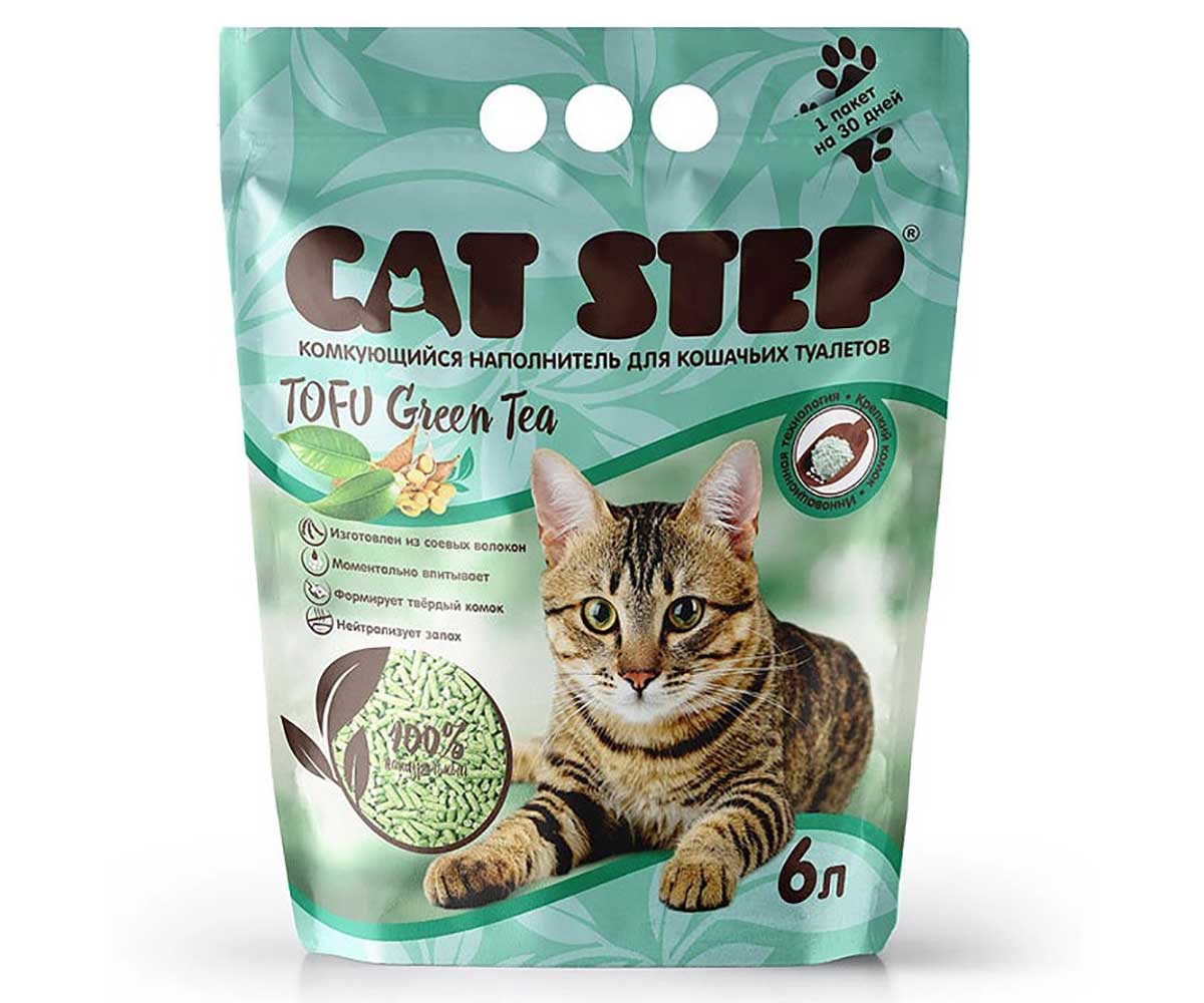 Наполнитель Для Кошачьего Туалета Cat Step (Кэт Степ) Tofu Green Tea Комкующийся Растительный 6л