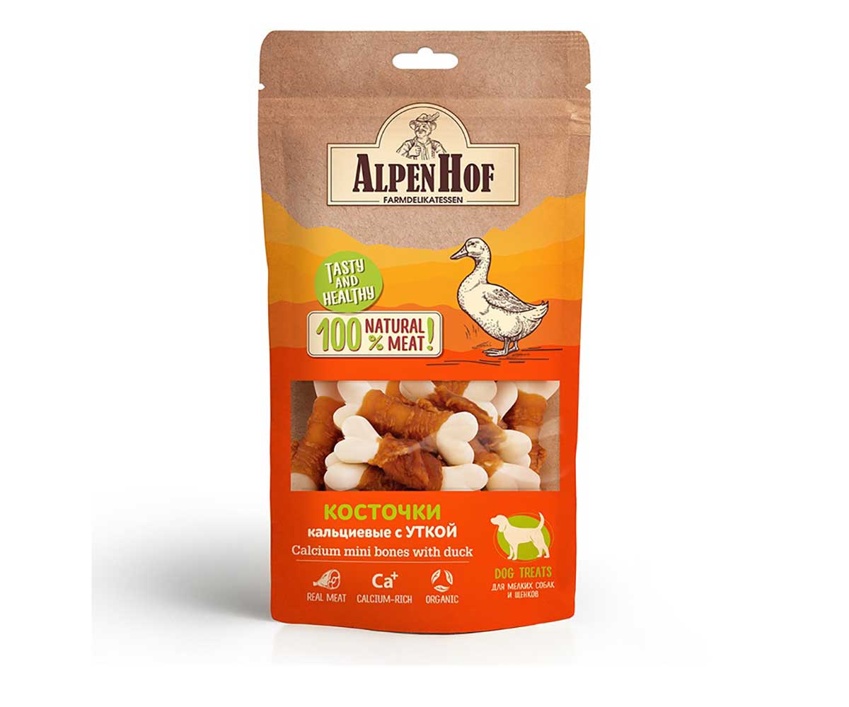 Лакомство Для Собак Мелких Пород и Щенков AlpenHof (Альпенхоф) Кальциевые Косточки Утка 50г A518