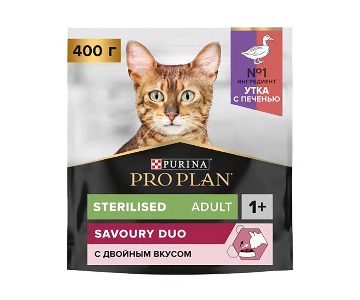Сухой Корм Pro Plan (ПроПлан) Для Стерилизованных Кошек и Кастрированных Котов Утка и Печень Sterilised 400г (1*8)