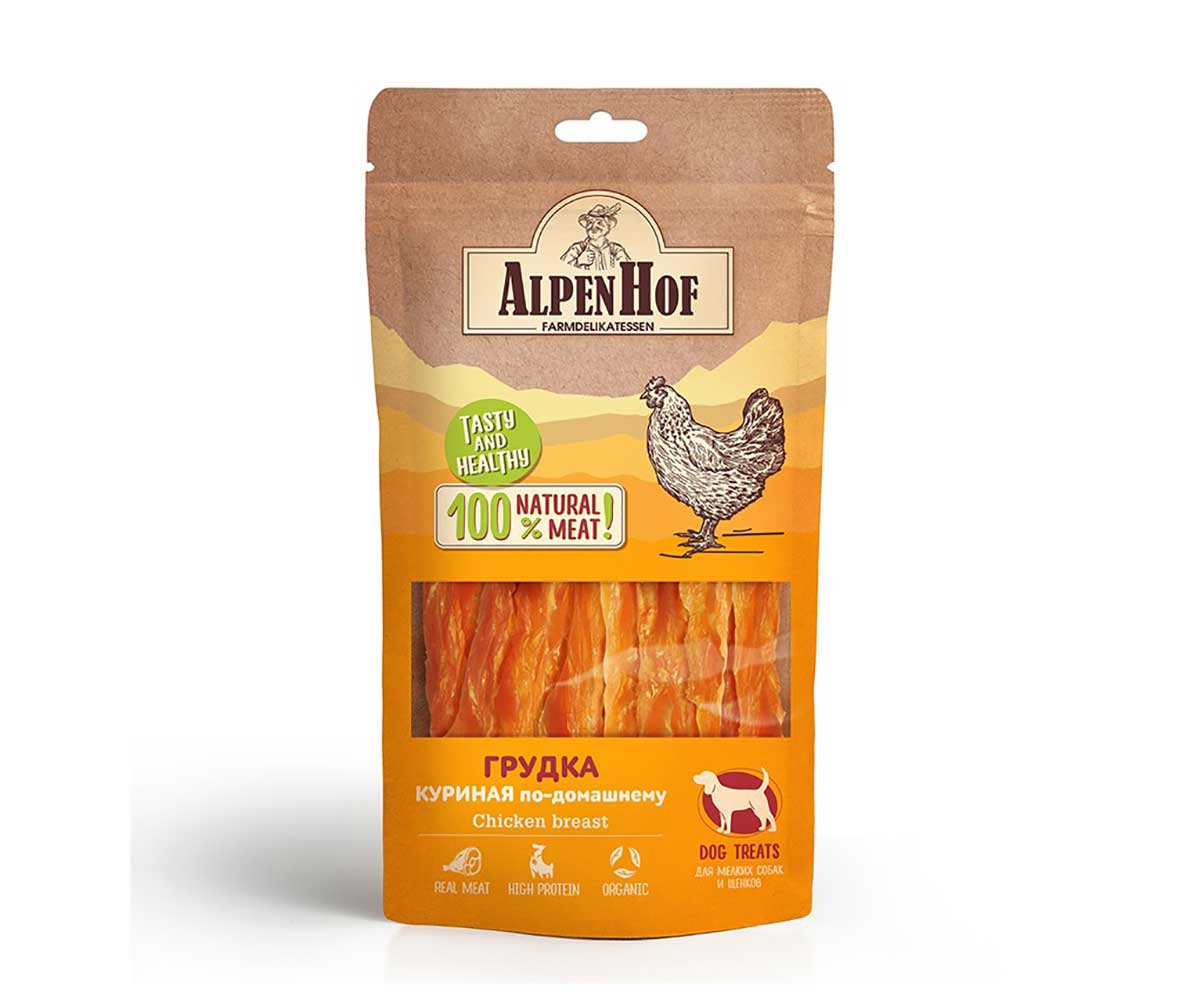 Лакомство Для Собак Мелких Пород и Щенков AlpenHof (Альпенхоф) Грудка Куриная По-Домашнему 50г A505