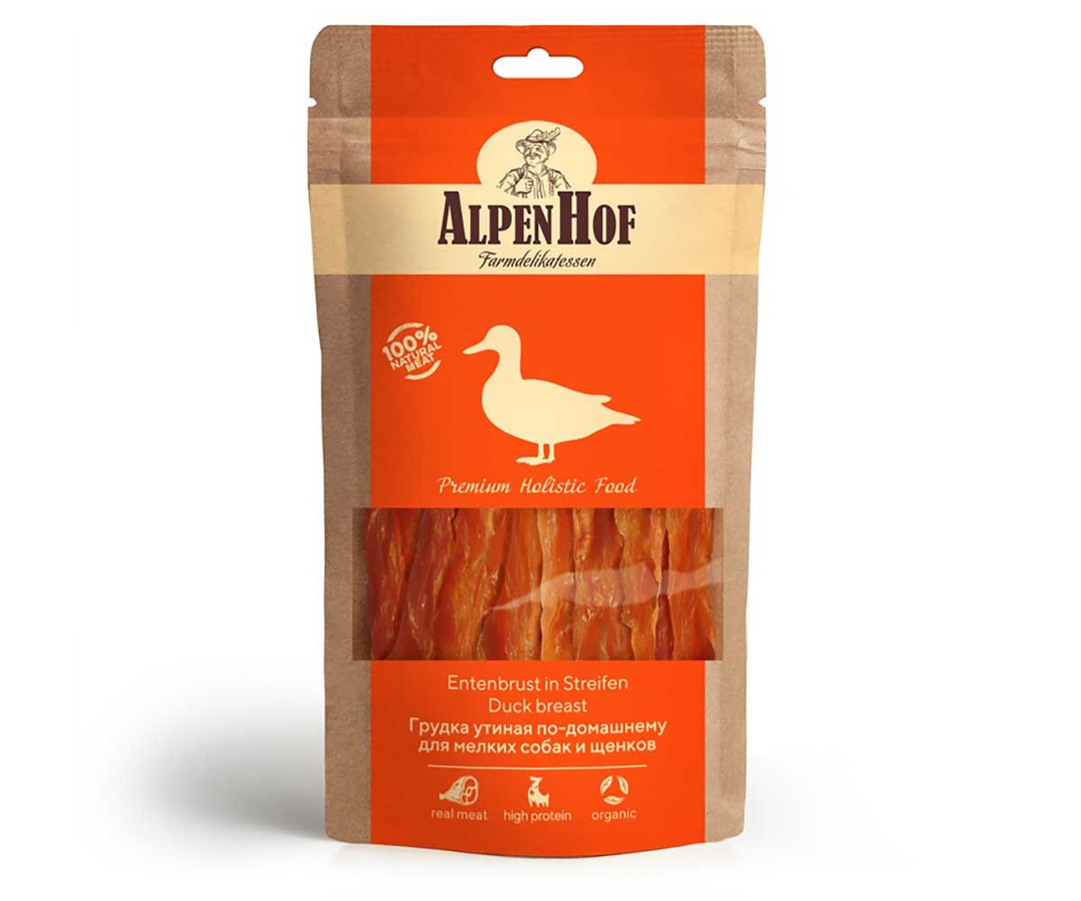 Лакомство Для Собак Мелких Пород и Щенков AlpenHof (Альпенхоф) Грудка Утиная По-Домашнему 50г A506