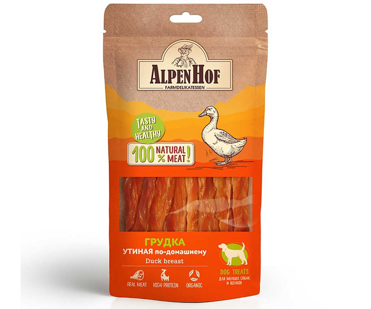 Лакомство Для Собак Мелких Пород и Щенков AlpenHof (Альпенхоф) Грудка Утиная По-Домашнему 50г A506