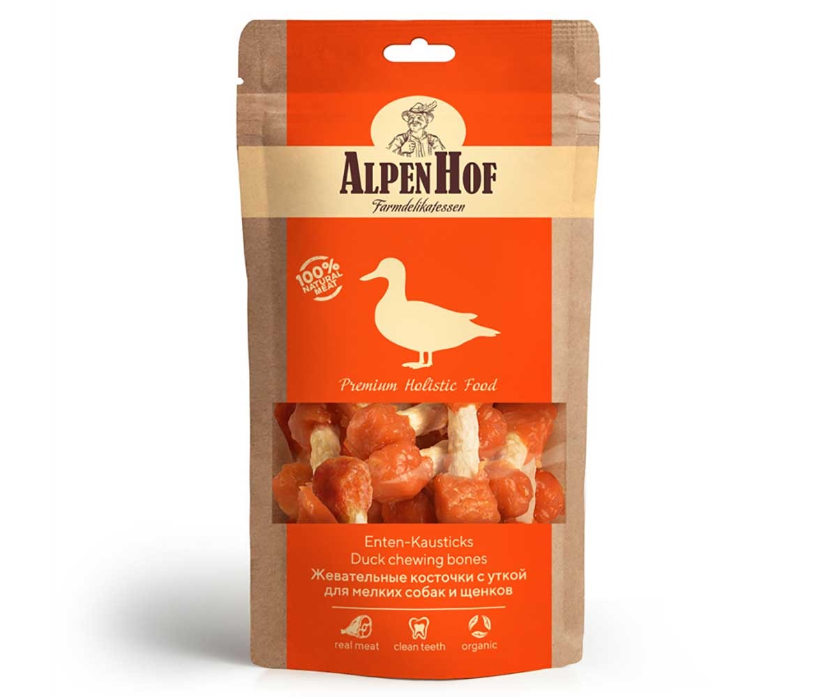 Лакомство Для Собак Мелких Пород и Щенков AlpenHof (Альпенхоф) Жевательные Косточки Утка 50г A514