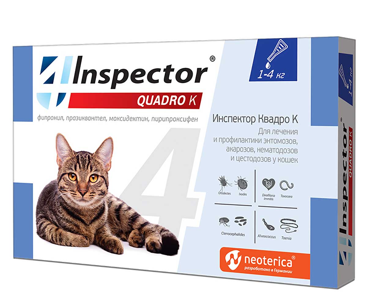 Inspector (Инспектор) Quadro К Капли Против Внешних и Внутренних Паразитов Для Кошек 1-4кгI301 Neoterica