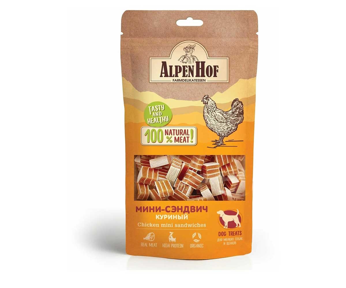Лакомство Для Собак Мелких Пород и Щенков AlpenHof (АльпенХоф) Мини-Сэндвич Куринца 50г A524