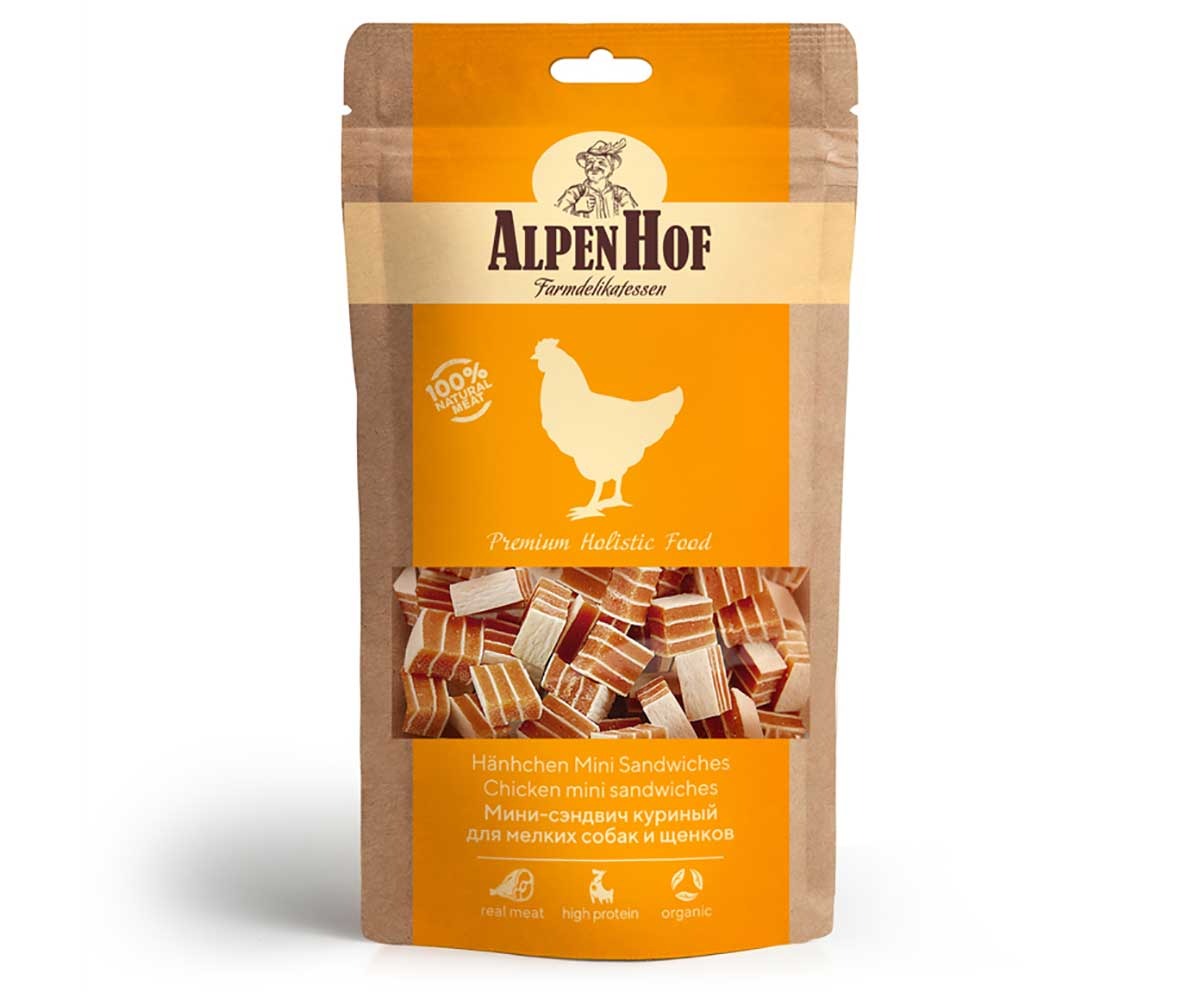 Лакомство Для Собак Мелких Пород и Щенков AlpenHof (АльпенХоф) Мини-Сэндвич Куринца 50г A524