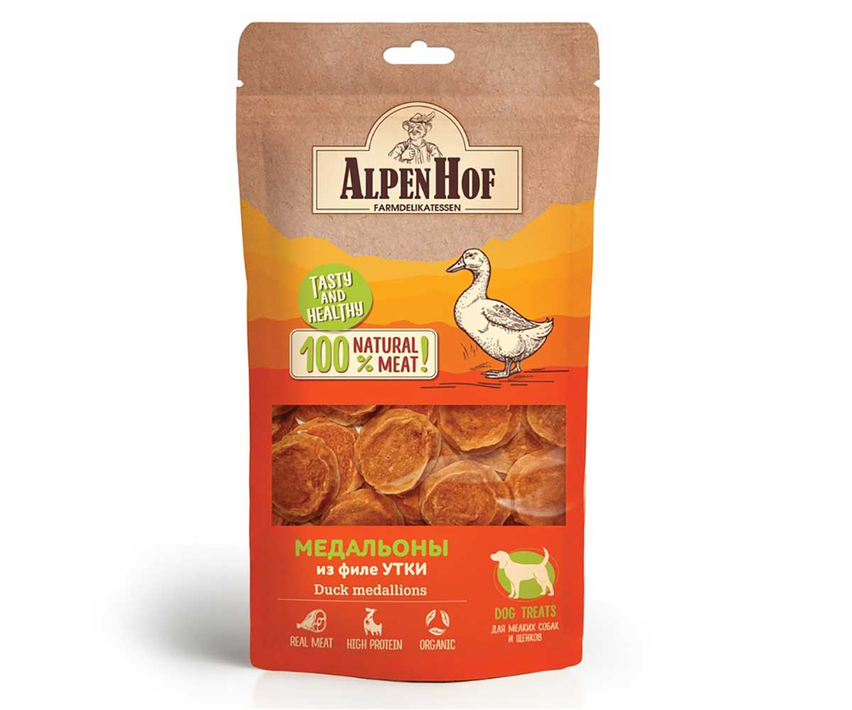 Лакомство Для Собак Мелких Пород и Щенков AlpenHof (АльпенХоф) Медальоны Из Филе Утки 50г A509