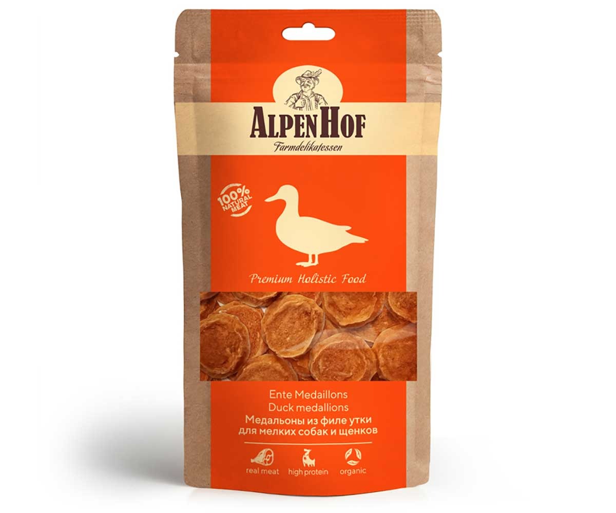 Лакомство Для Собак Мелких Пород и Щенков AlpenHof (АльпенХоф) Медальоны Из Филе Утки 50г A509