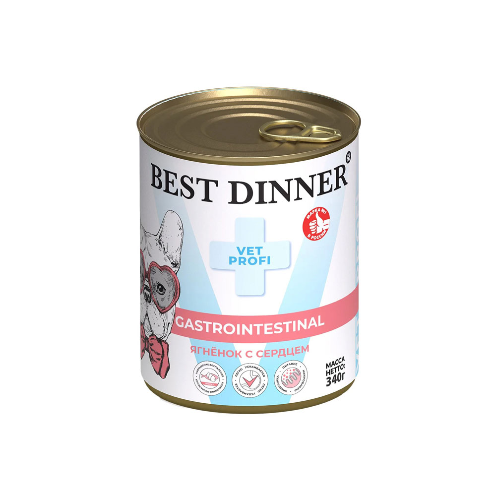 Консервы Best Dinner (Бест Диннер) Для Собак и Щенков с Чувствительным Пищеварением Ягненок и Сердце Exclusive Gastro Intestinal 340г