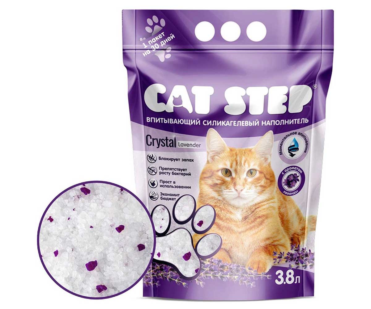 Наполнитель Для Кошачьего Туалета Cat Step (Кэт Степ) Crystal Lavander Силикагель 3,8л