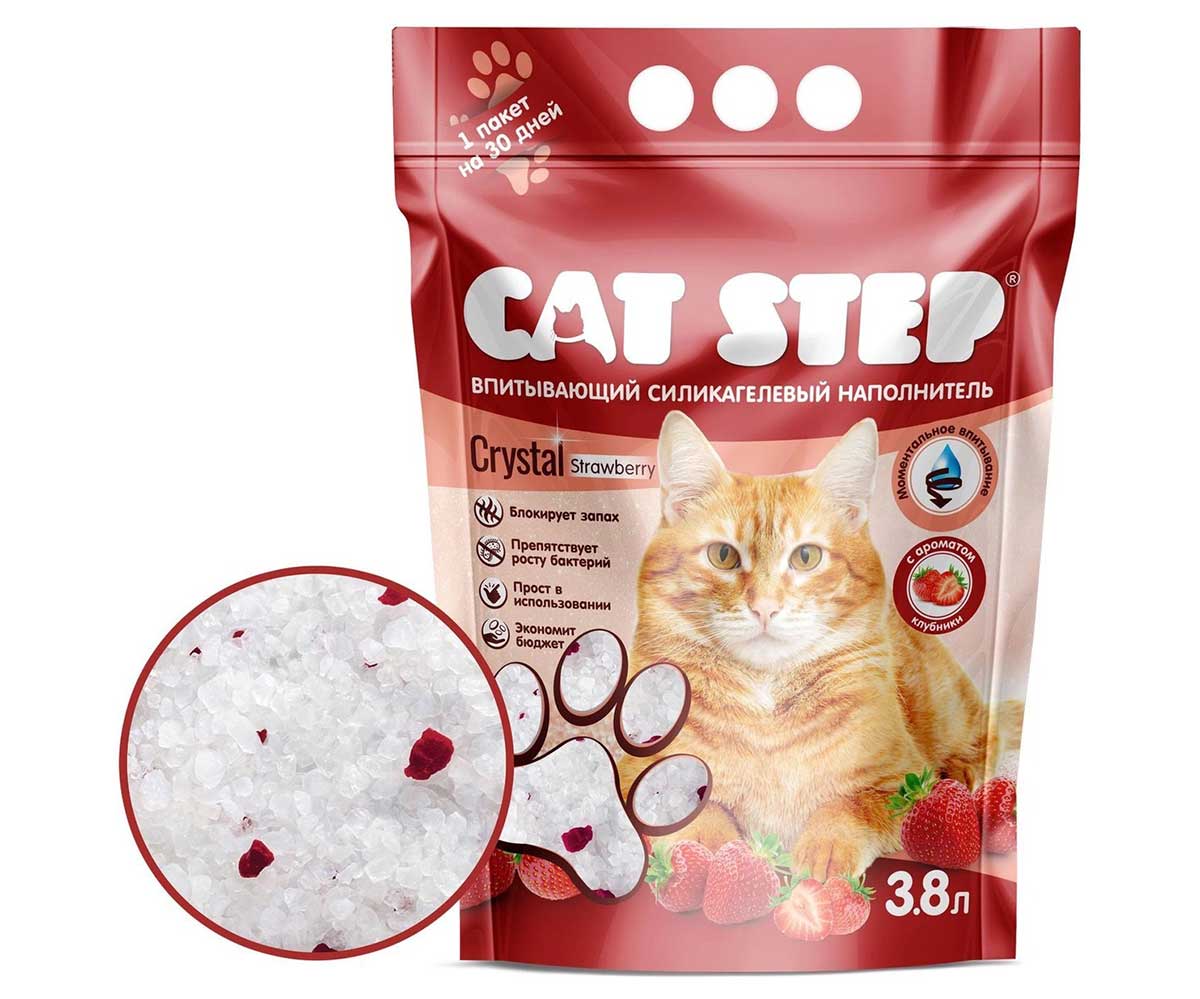 Наполнитель Для Кошачьего Туалета Cat Step (Кэт Степ) Crystal Strawberry Силикагель 3,8л