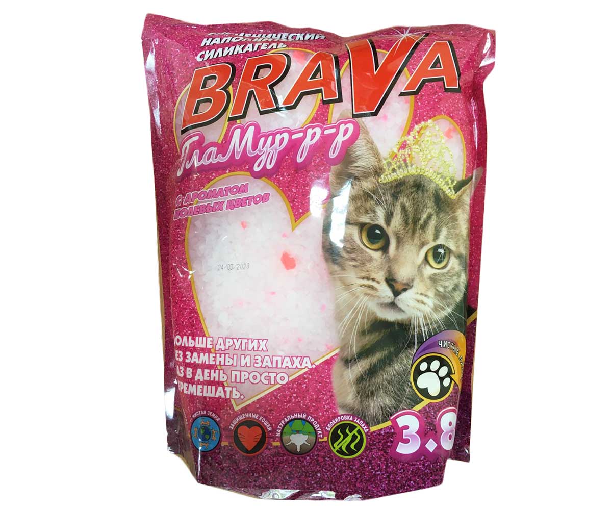 Наполнитель Для Кошачьего Туалета BraVa (Брава) Гламур Полевые Цветы Силикагель 3,8л (1*8)