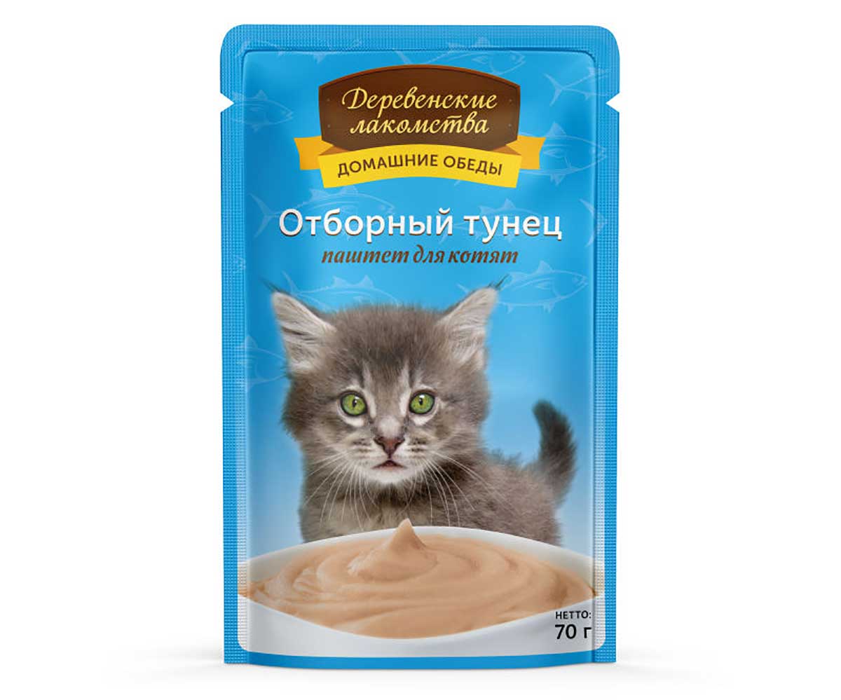Влажный Корм Деревенские Лакомства Для Котят Отборный Тунец Паштет 70г Пауч 74500660