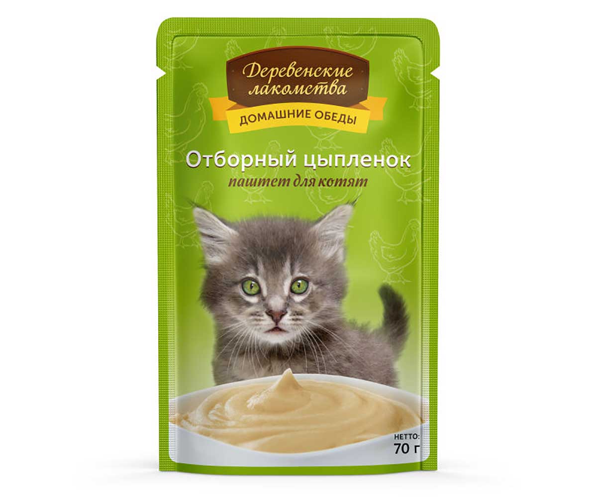 Влажный Корм Деревенские Лакомства Для Котят Отборный Цыпленок Паштет 70г Пауч 74500653