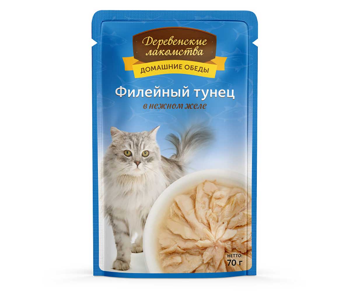Влажный Корм Деревенские Лакомства Для Кошек Филейный Тунец в Желе 70г Пауч 74500578