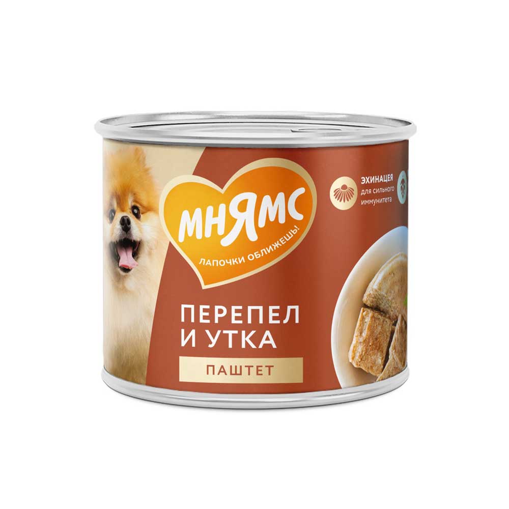 Консервы Для Собак Мнямс Утка и Перепелка Паштет Сильный Иммунитет 200г