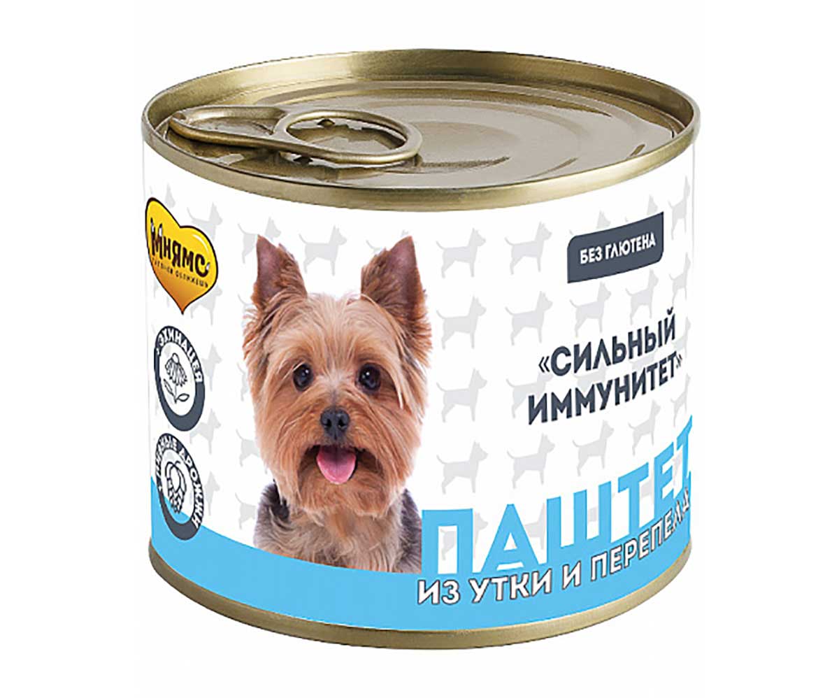 Консервы Для Собак Мнямс Утка и Перепелка Паштет Сильный Иммунитет 200г