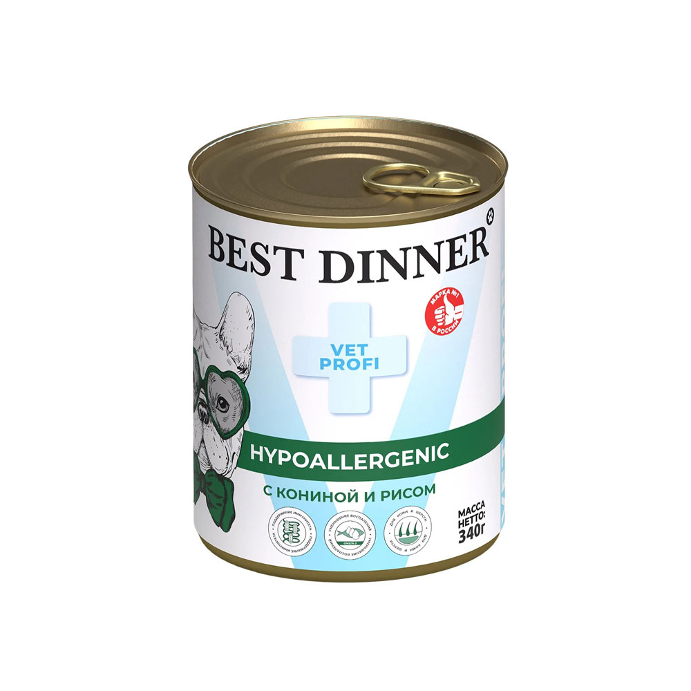 Консервы Для Собак Best Dinner (Бест Диннер) При Аллергии Конина и Рис Exclusive Hypoallergenic 340г