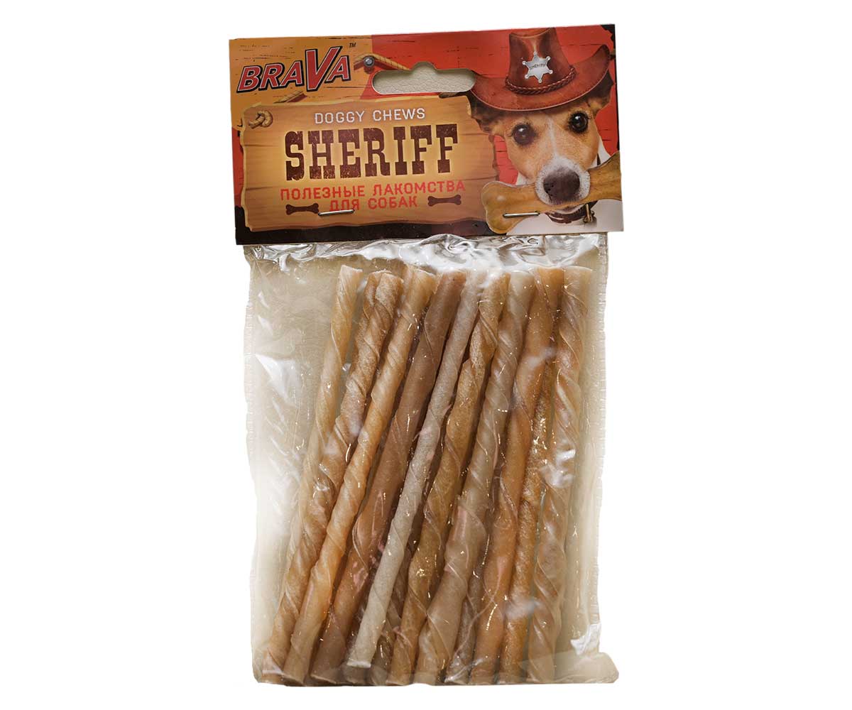 Лакомство Brava (Брава) Шериф Sheriff Для Собак Сыромятная Витая Палочка 5" 12,5см 10г Hp-T-0013b