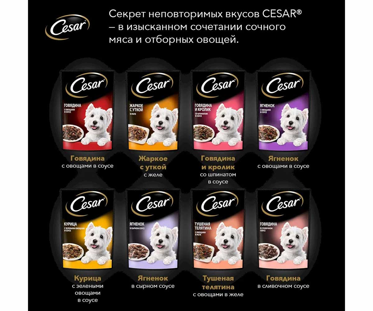 Влажный Корм Cesar (Цезарь) Для Собак Курица и Зеленые Овощи в Соусе 85г (1*28)