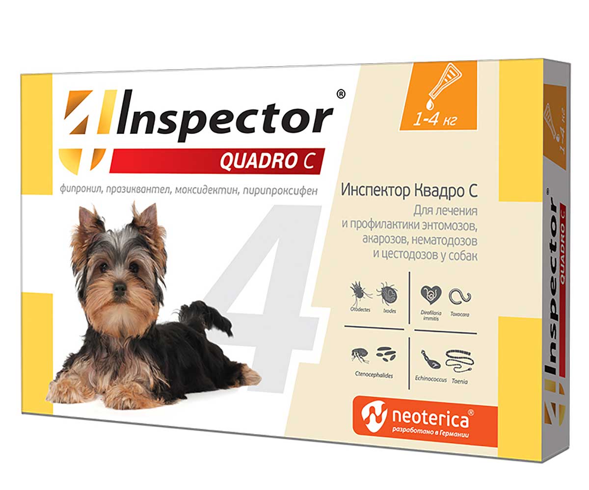 Inspector (Инспектор) Quadro Капли Против Внешних и Внутренних Паразитов Для Собак 1-4кг Neoterica I304
