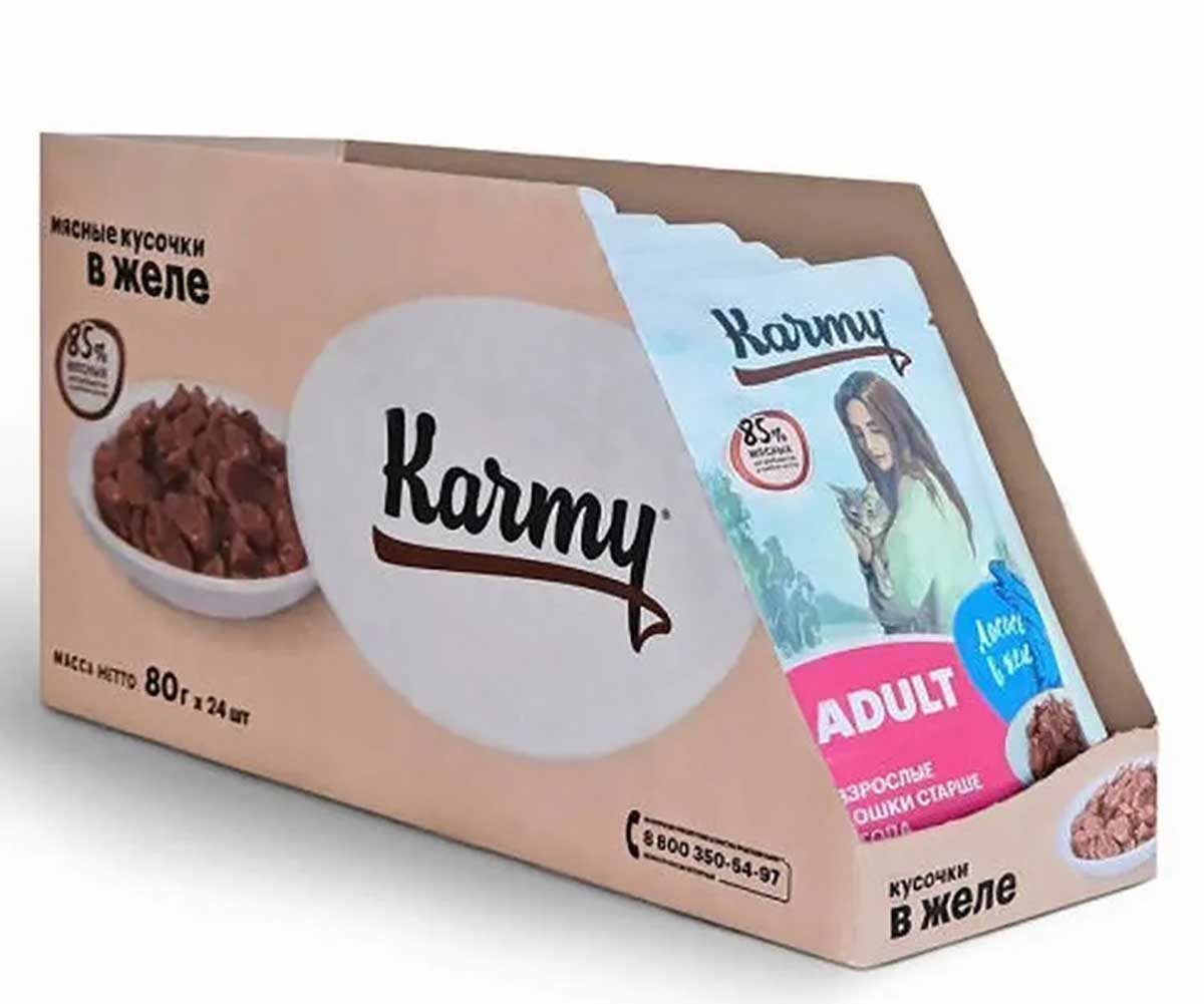 Влажный Корм Karmy (Карми) Для Кошек Лосось в Желе Adult 80г (1*24)