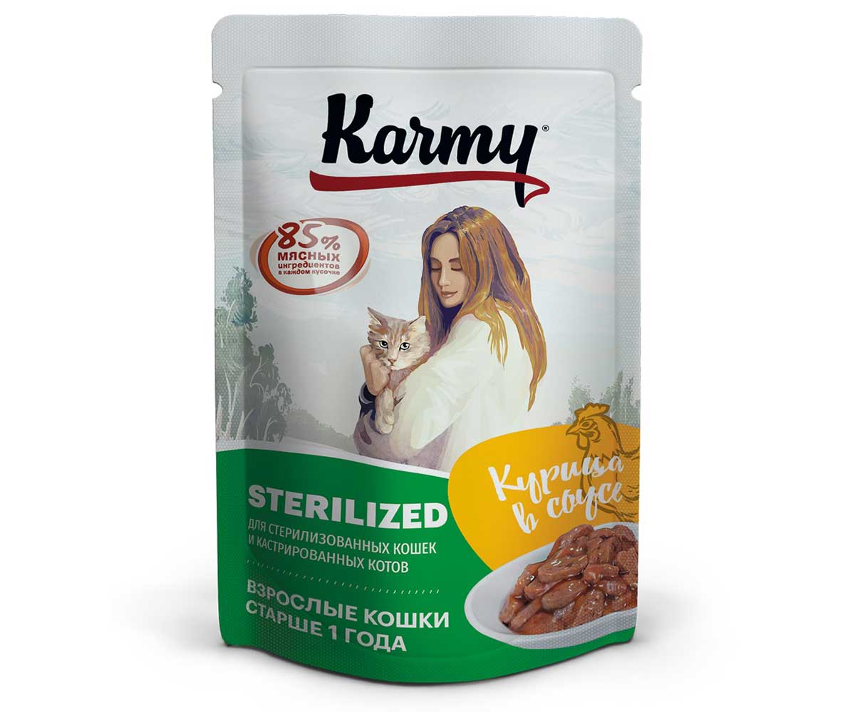 Влажный Корм Karmy (Карми) Для Стерилизованных Кошек Курица в Соусе Sterilized 80г (1*24)