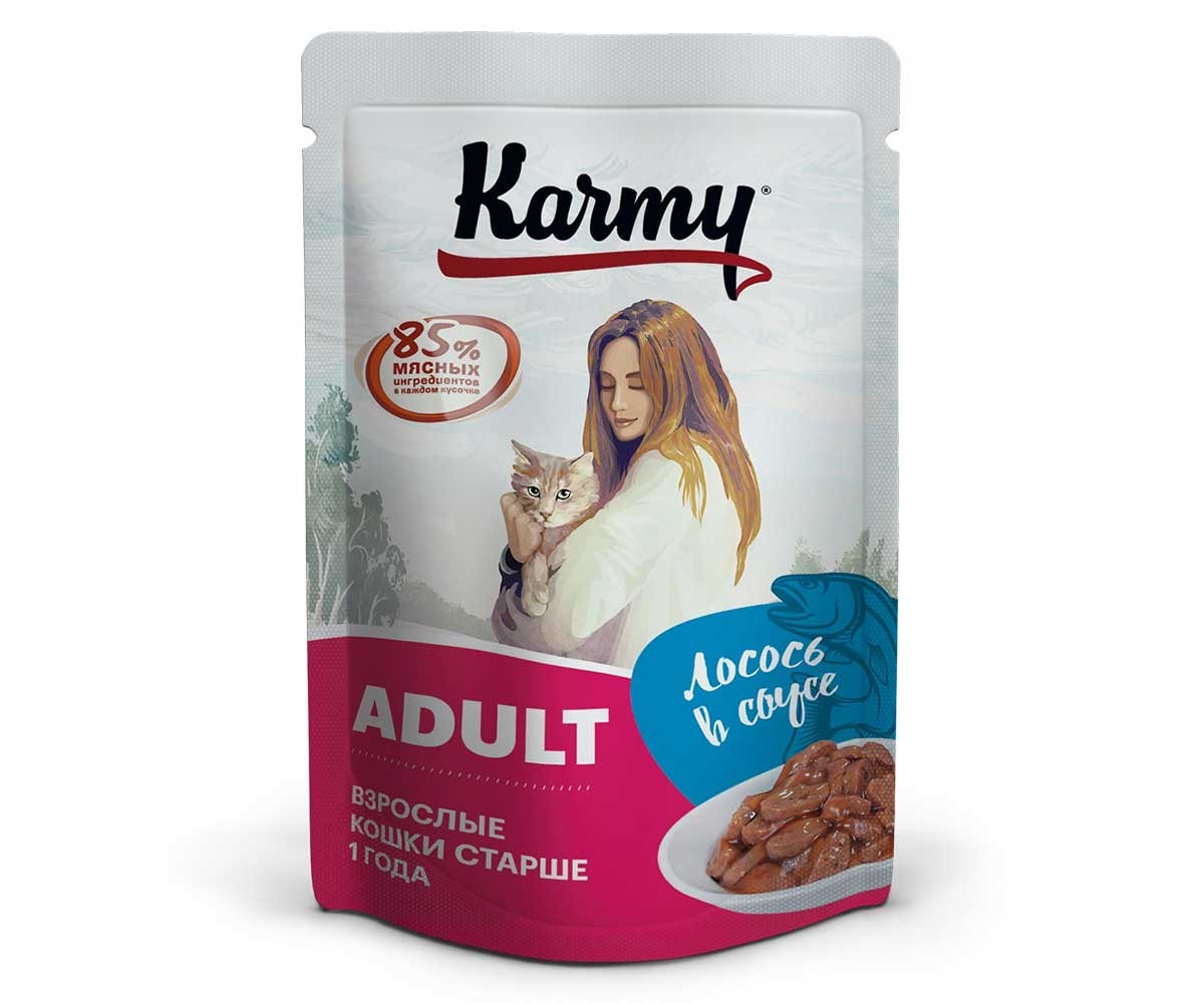 Влажный Корм Karmy (Карми) Для Кошек Лосось в Соусе Adult 80г (1*24)