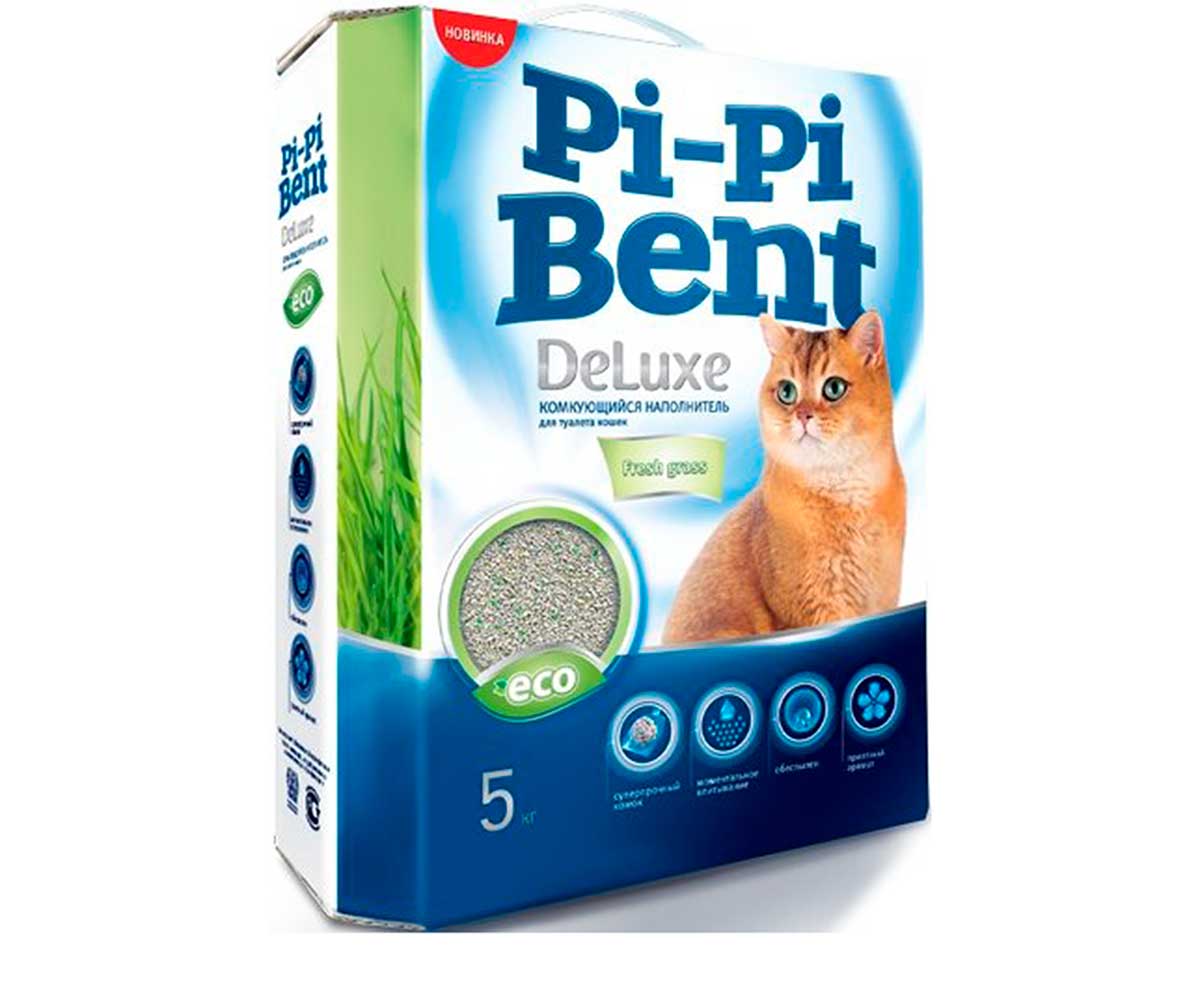 Наполнитель Pi-Pi-Bent (Пи-Пи Бент) Deluxe Fresh Grass 5кг Коробка (1*4)