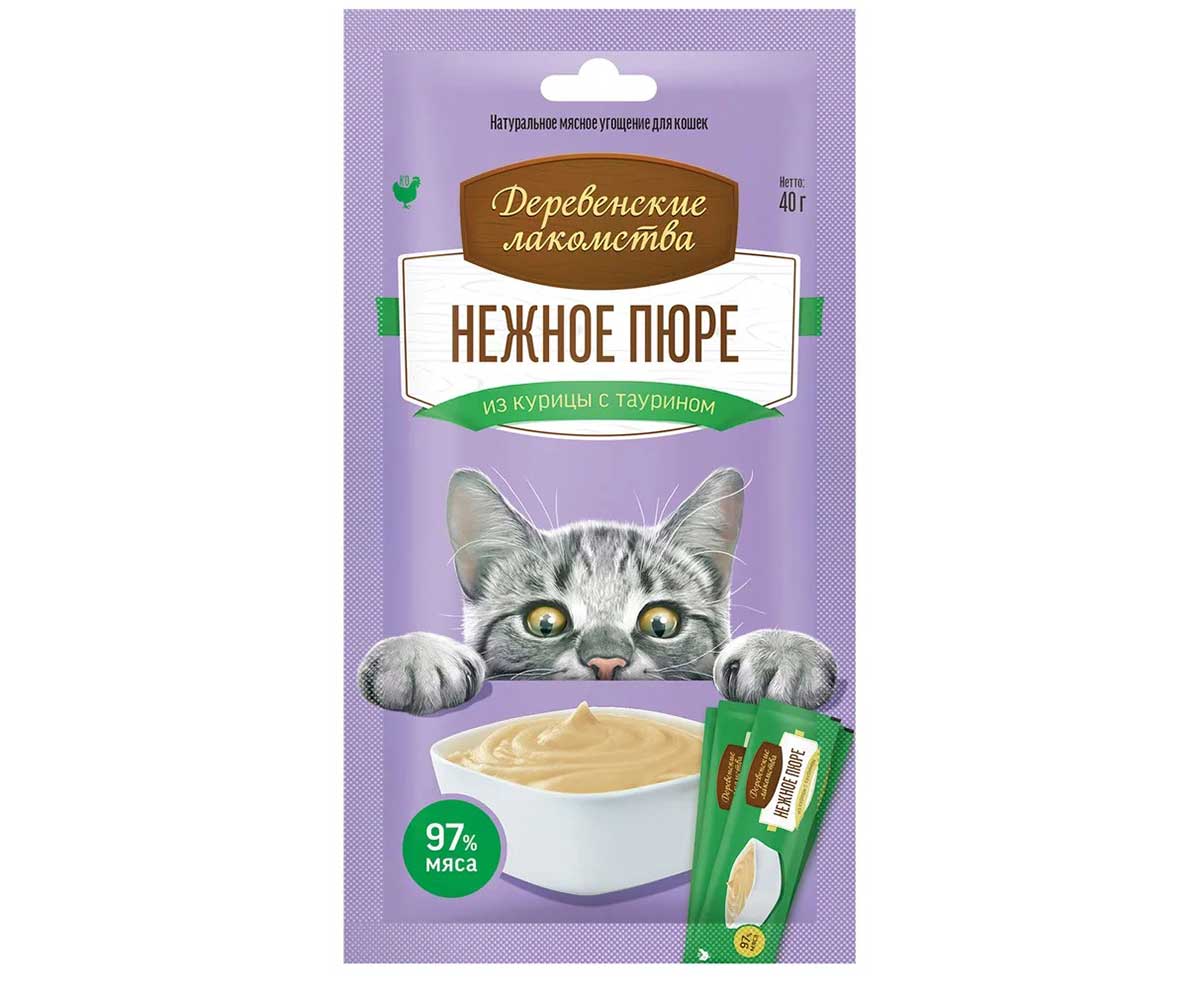 Нежное Пюре Из Курицы Деревенские Лакомства Для Кошек 4*10г 72510056