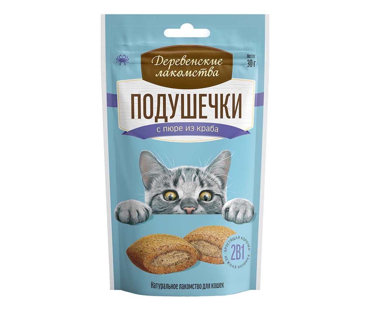 Деревенские Лакомства Для Кошек Подушечки С Пюре Из Краба 30г 79207798