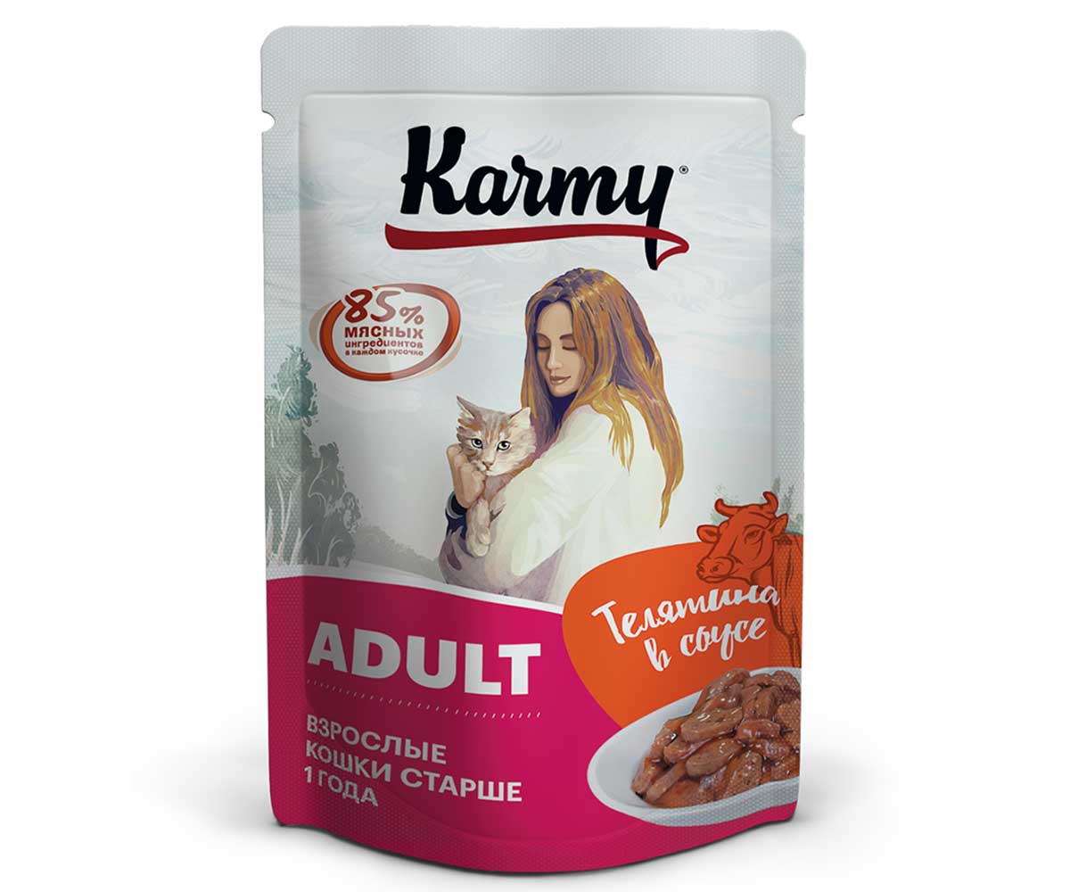Влажный Корм Karmy (Карми) Для Кошек Телятина в Соусе Adult 80г (1*24)