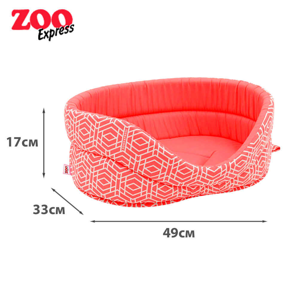 Лежанка Геометрия Бязь/Плюш №3 49*33*17см Коралловая Zooexpress (Зооэкспресс) 750718
