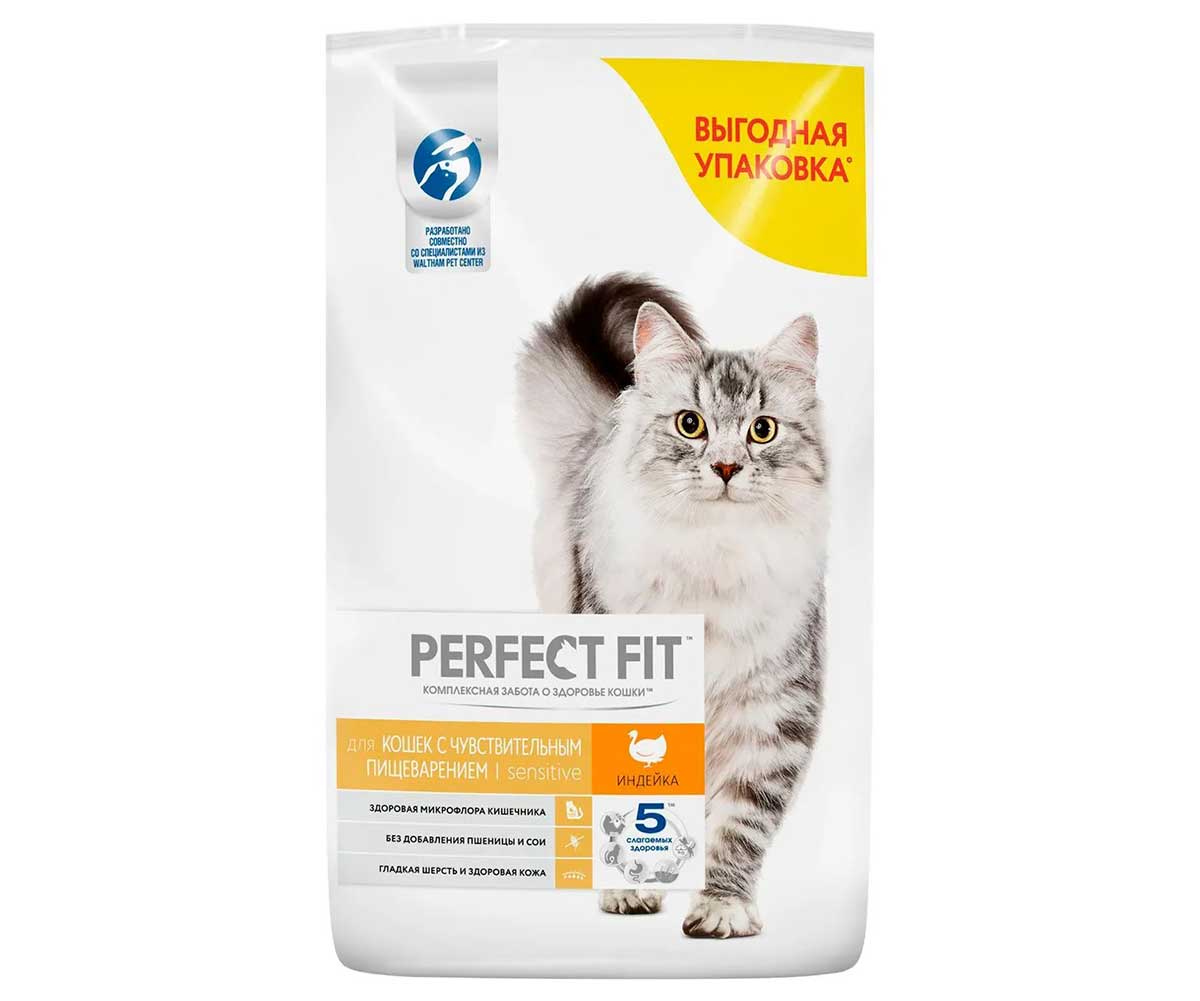 Сухой Корм Perfect Fit (Перфект Фит) Для Кошек с Чувствительным Пищеварением При Аллергии Индейка Sensitive 10кг