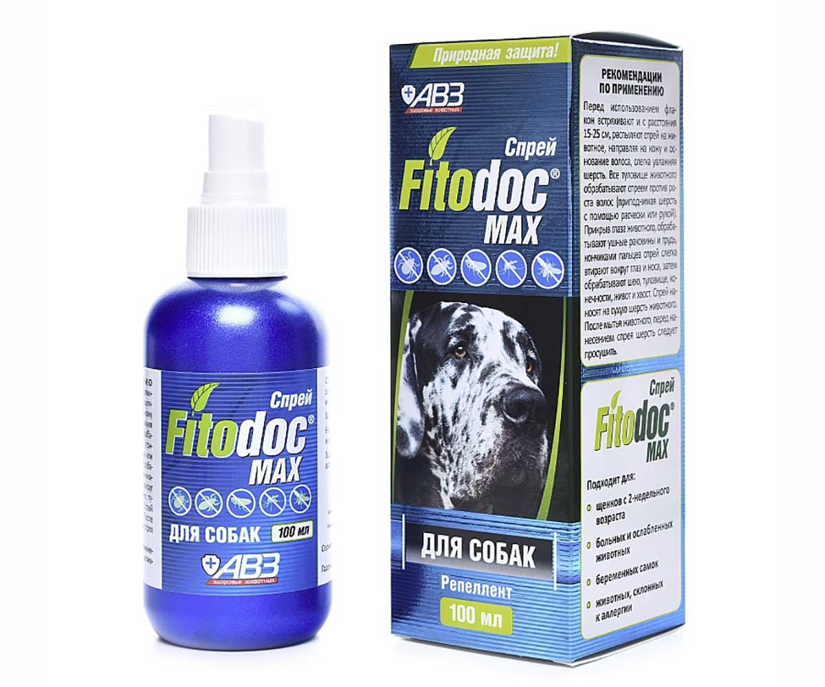 Fitodoc (Фитодок) Max Спрей Для Собак Против Клещей, Блох, Вшей, Власоедов и Комаров АВЗ 100мл