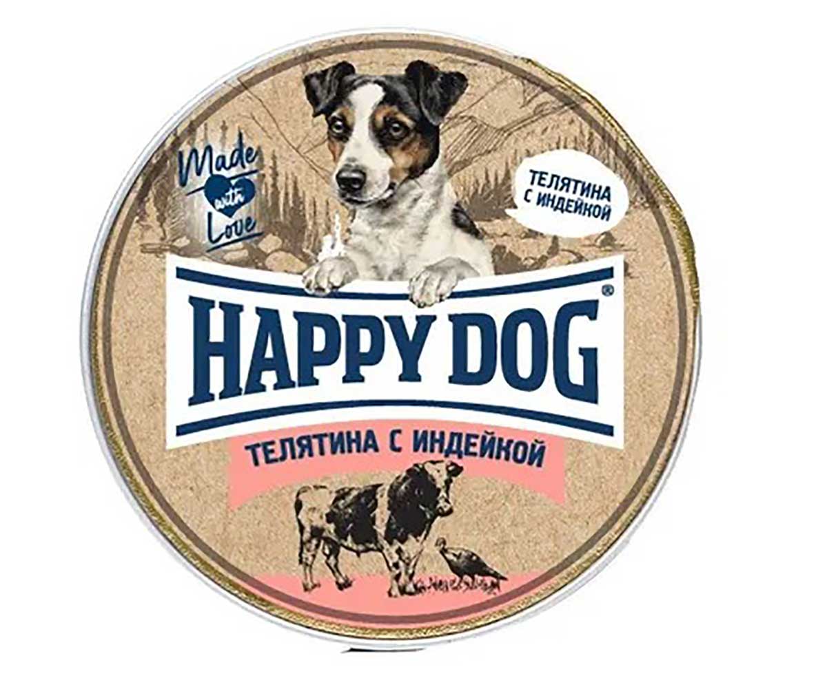 Консервы Для Собак Мелких Пород Happy Dog (Хэппи Дог) Телятина и Индейка Паштет Natur Line 125г 72249