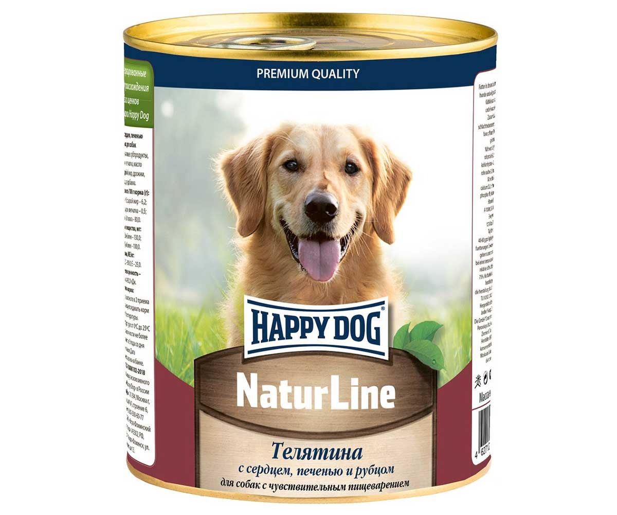 Консервы Для Собак Happy Dog (Хэппи Дог) Телятина Сердце Печень и Рубец Natur Line 970г 72234