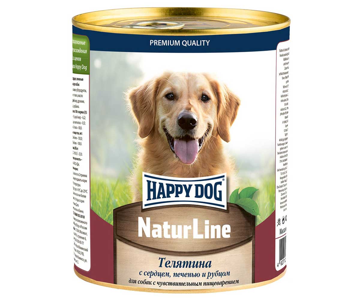 Консервы Для Собак Happy Dog (Хэппи Дог) Телятина Сердце Печень и Рубец Natur Line 970г 72234