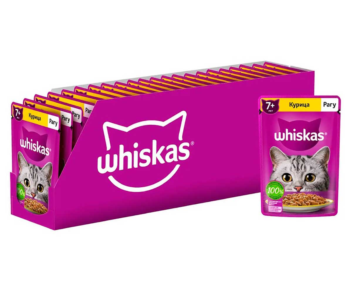 Влажный Корм Whiskas (Вискас) Для Кошек Старше 7 Лет Курица Рагу 75г (1*28)
