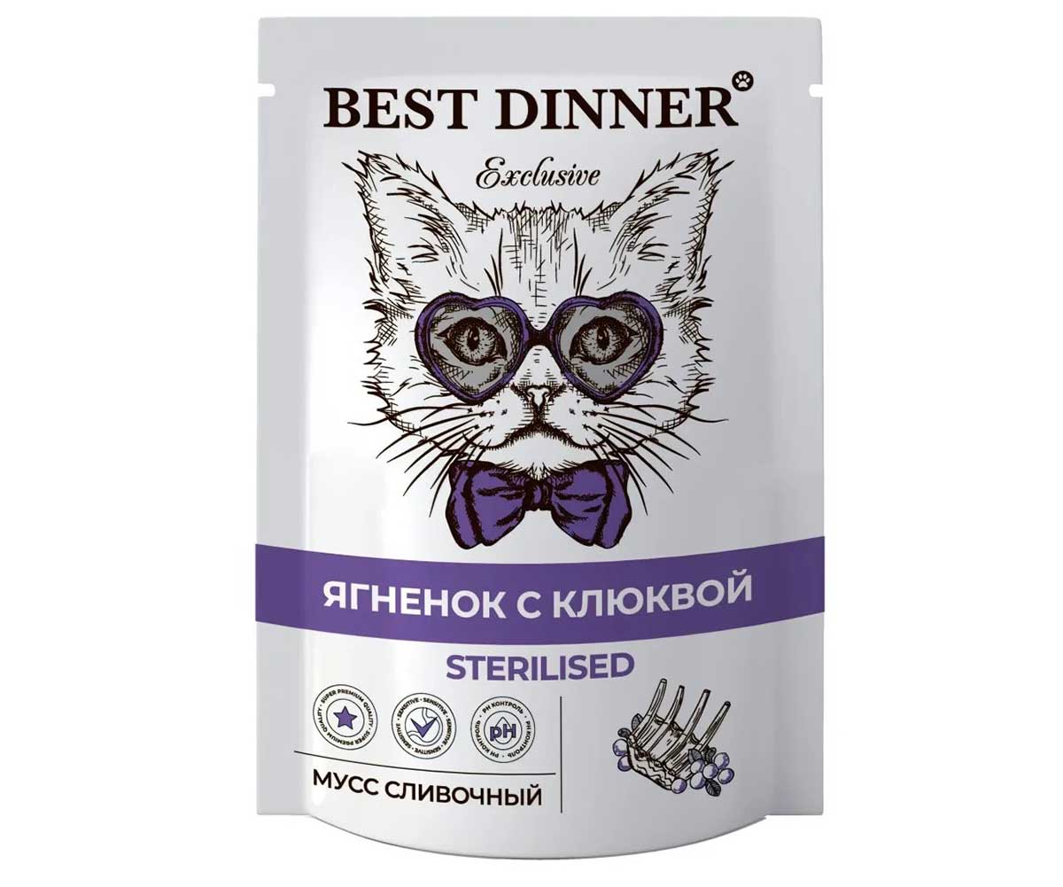 Влажный Корм Best Dinner (Бест Диннер) Для Стерилизованных Кошек Ягненок и Клюква Мусс Exclusive Sterilised 85г 7439