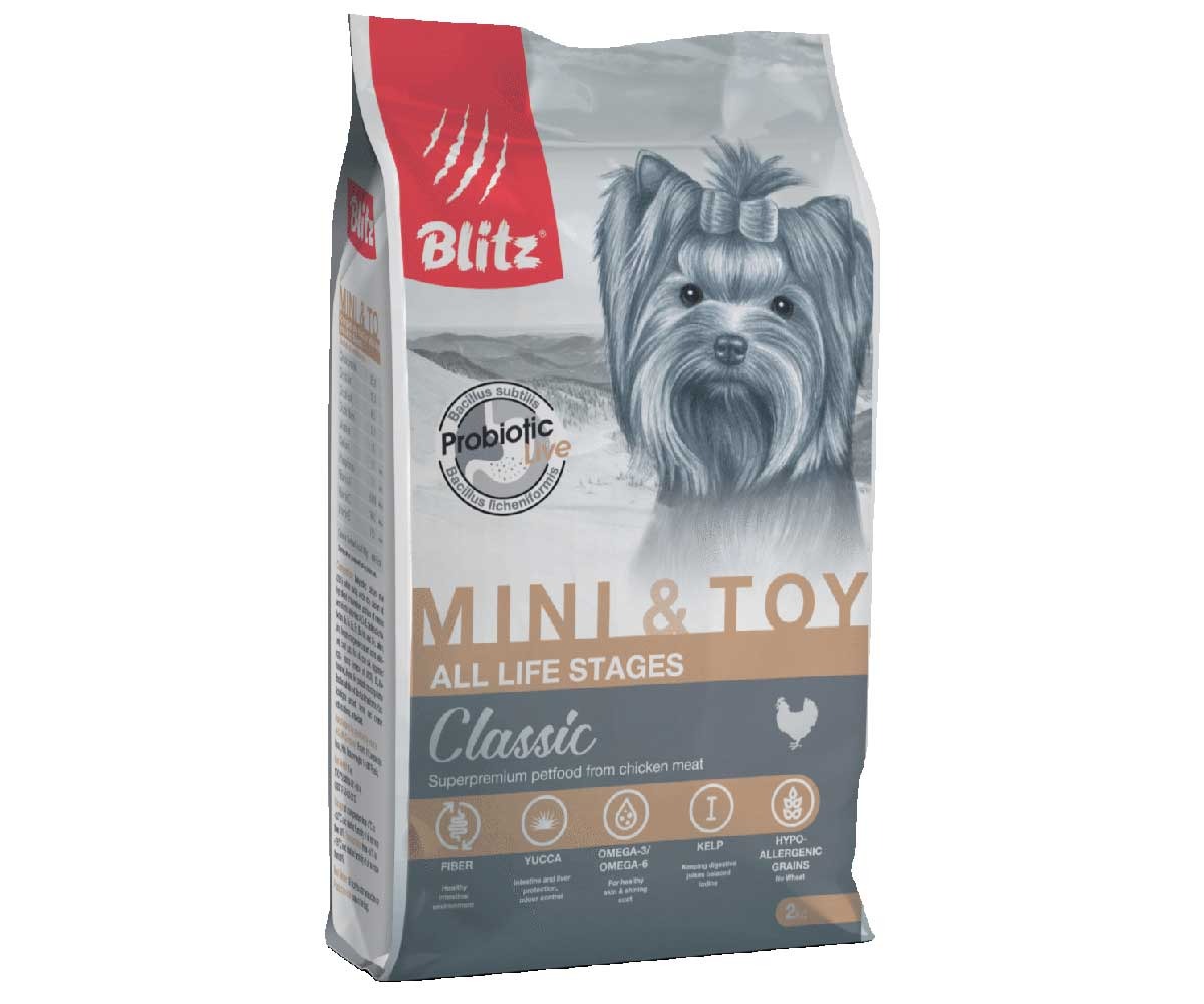 Сухой Корм Blitz (Блиц) Для Собак Мелких Пород Classic Mini & Toy Breeds Dog All Life Stages 2кг 680528