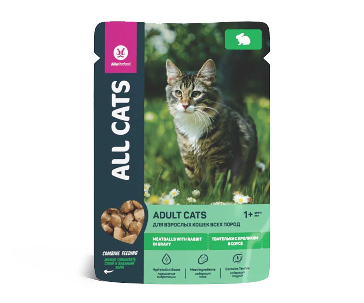 Влажный Корм All Cats (Олл Кэтс) Для Кошек Тефтельки Кролик в Соусе 85г (1*28)