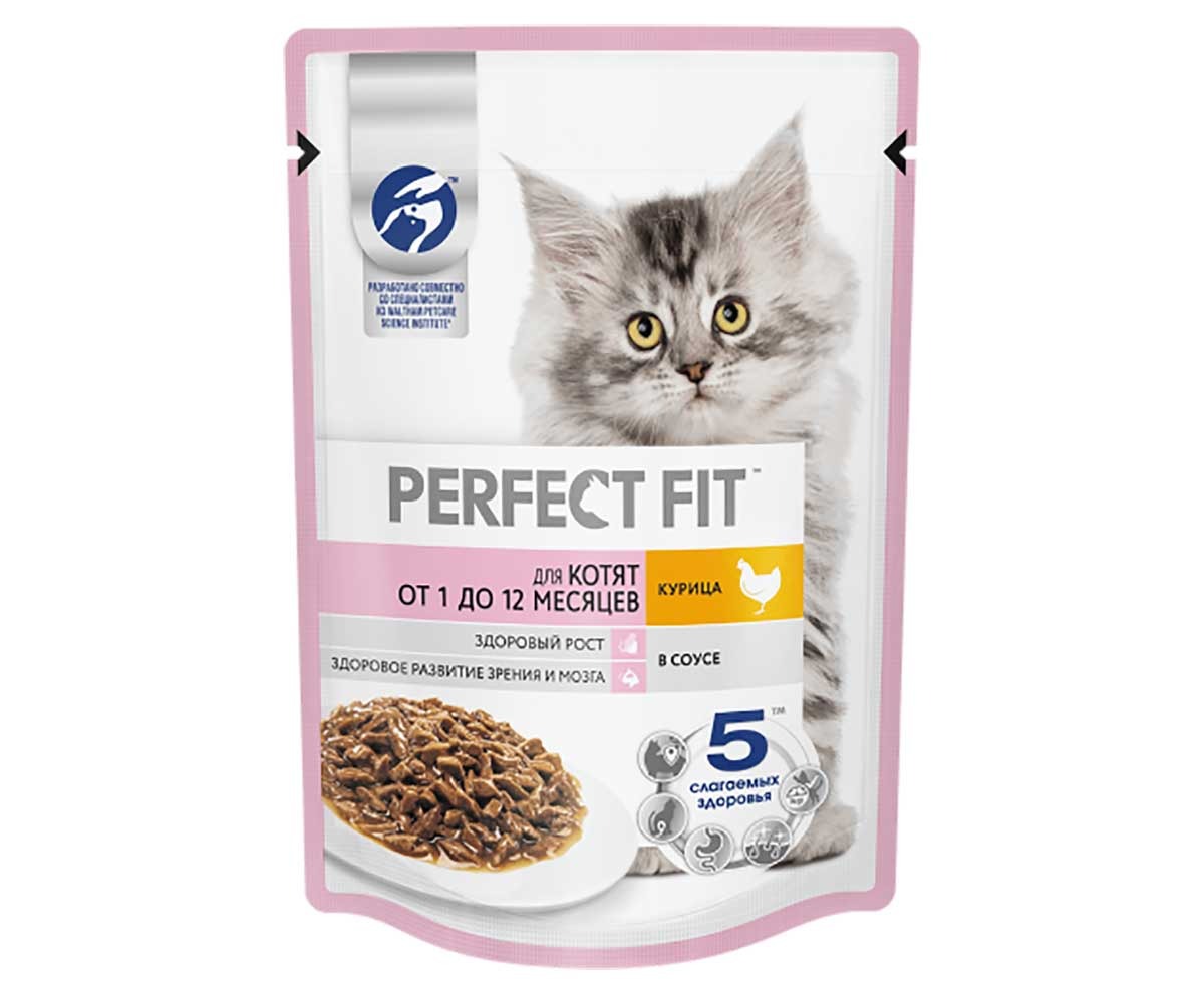 Влажный Корм Perfect Fit (Перфект Фит) Для Котят Курица в Соусе 75г (1*28)