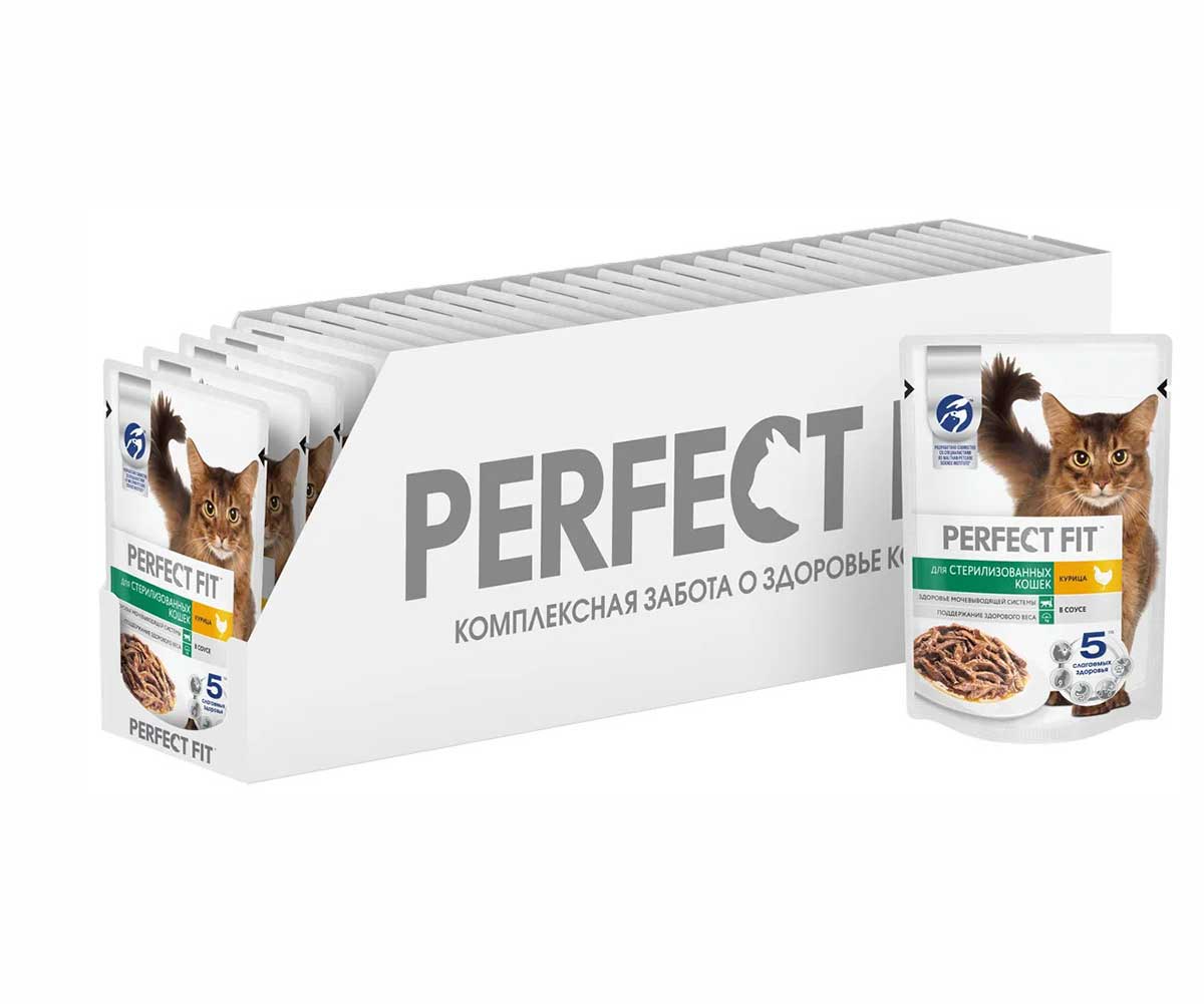 Влажный Корм Perfect Fit (Перфект Фит) Для Стерилизованных Кошек Курица в Соусе 75г (1*28)
