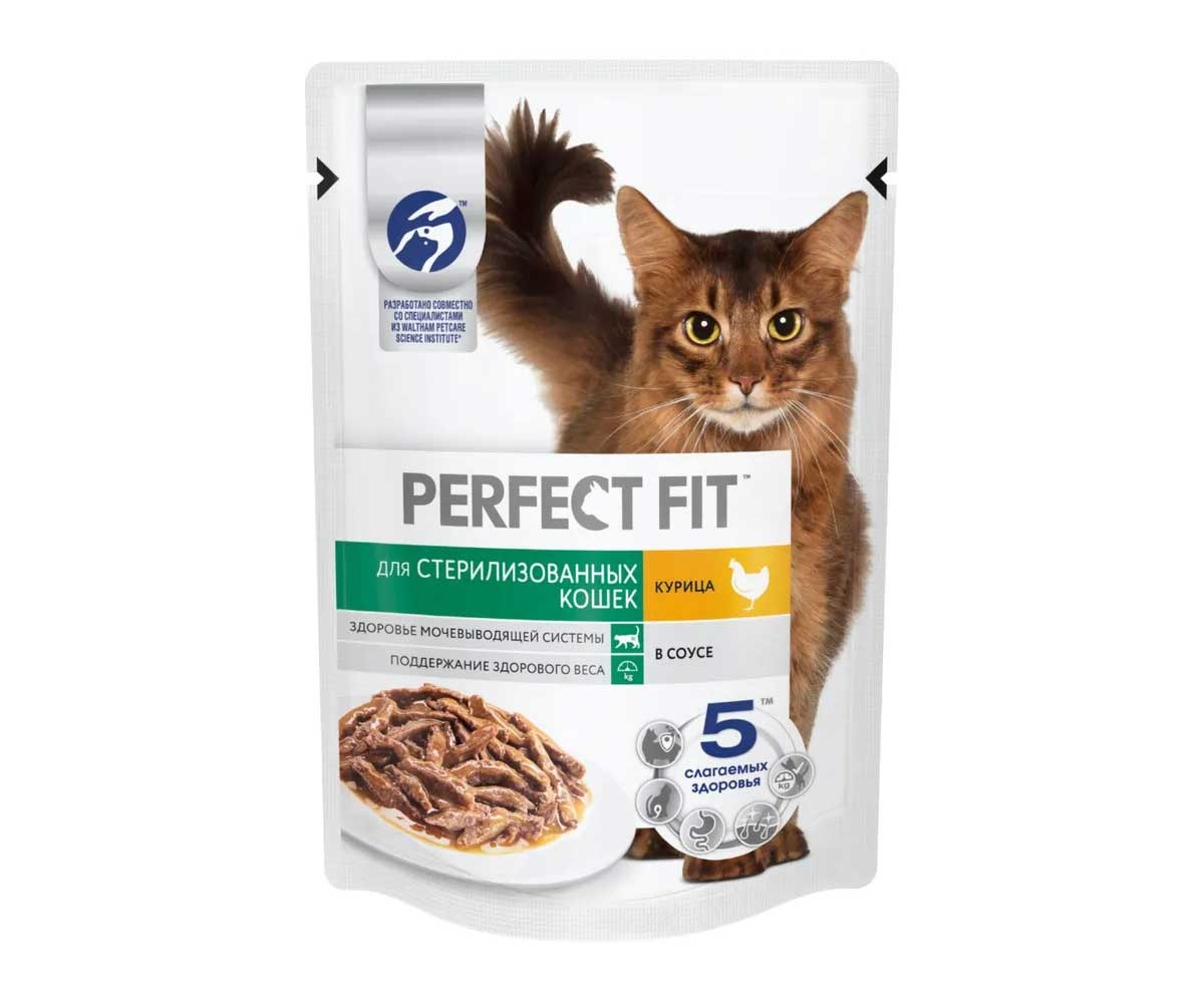 Влажный Корм Perfect Fit (Перфект Фит) Для Стерилизованных Кошек Курица в Соусе 75г (1*28)