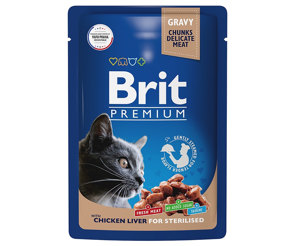 Влажный Корм Brit (Брит) Для Стерилизованных Кошек Куриная Печень в Соусе Premium Cat Chicken Liver For Sterilised 85г 5048885 (1*24)