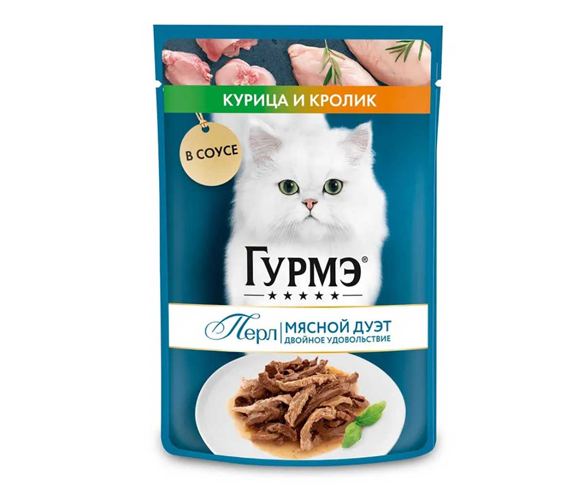 Влажный Корм Гурмэ Для Кошек Перл Мясной Дуэт Кролик и Курица в Соусе 75г (1*26)