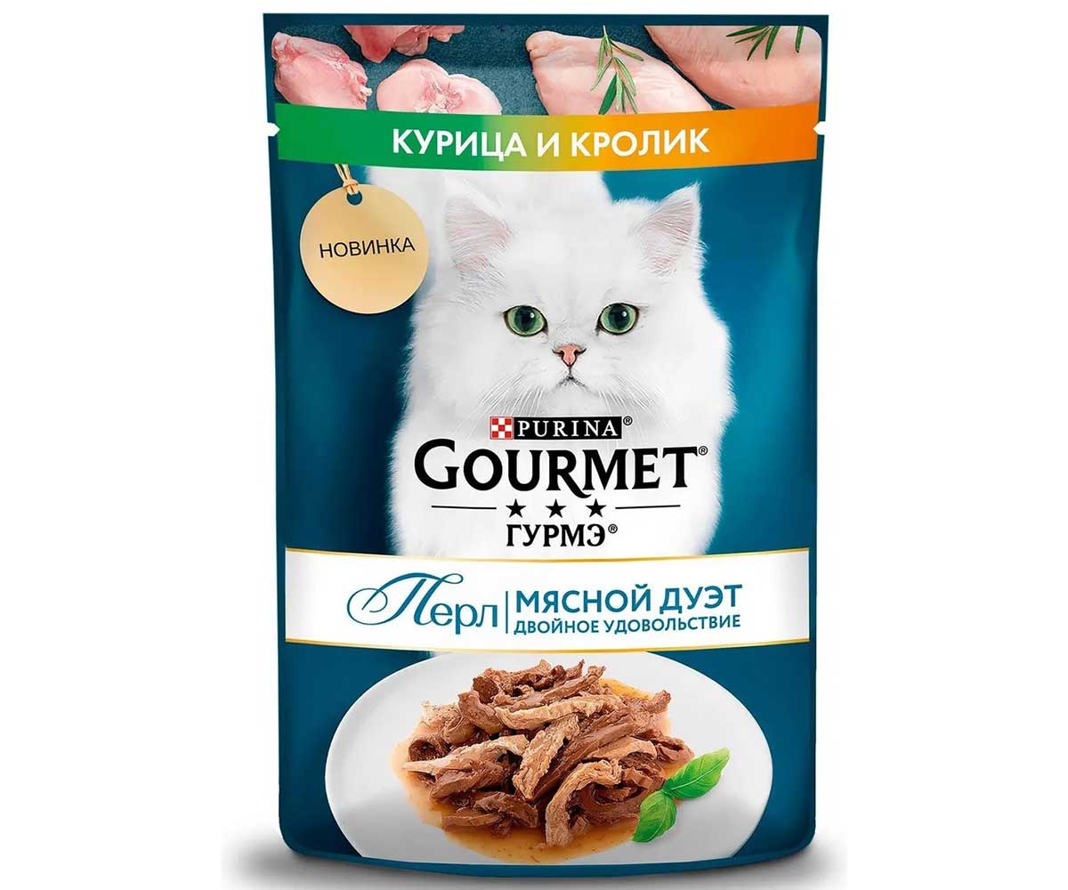 Влажный Корм Гурмэ Для Кошек Перл Мясной Дуэт Кролик и Курица в Соусе 75г (1*26)